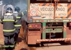Bombeiros de Chapadão do Sul controlam princípio de incêndio em carreta canavieira