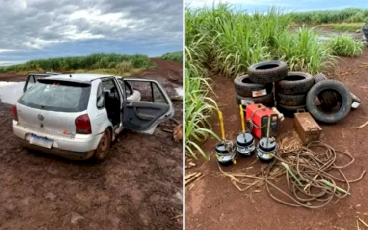 Homens suspeitos de furtar usina em Goiás são presos após atolarem o veículo em canavial