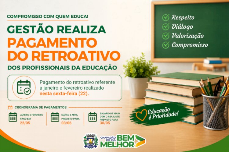 Chapadão do Sul. Pagamento do retroativo aos professores reforça compromisso da gestão com a educação
