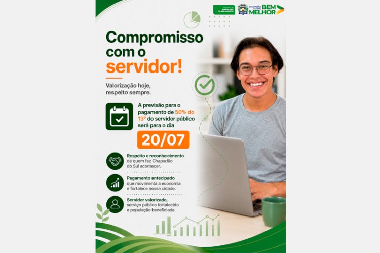 Prefeitura paga 50% do 13º salário na segunda-feira (20) e injeta recursos na economia de Chapadão do Sul